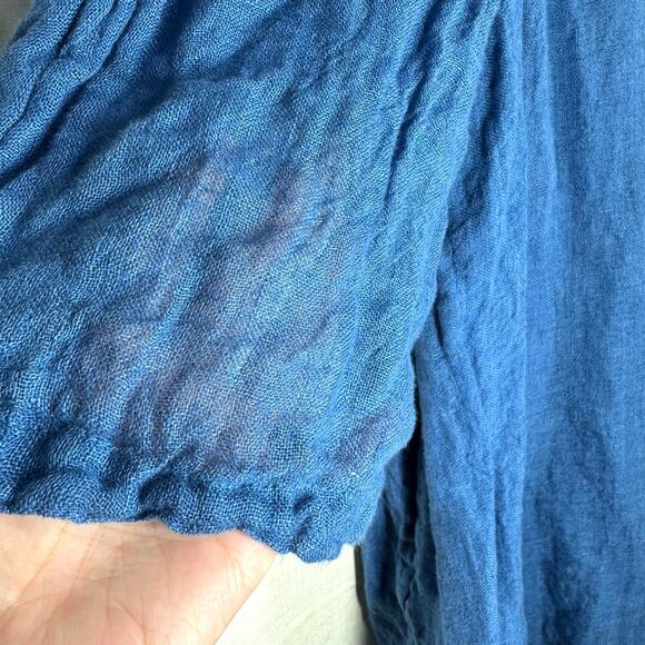 SUNDANCE La Belle Lune Dress Blue Linen Size XL Boho Vacation Lagenlook Beach - Picture 9 of 12